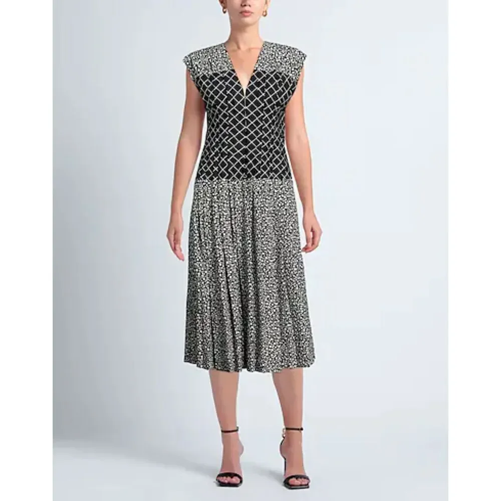 TORY BURCH Claire Floral Midi Dress Black White NWT Sz‎ 4